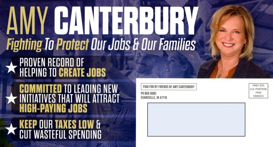 Amy Canterbury for Vanderburgh County Commissioner District 3 mailer.