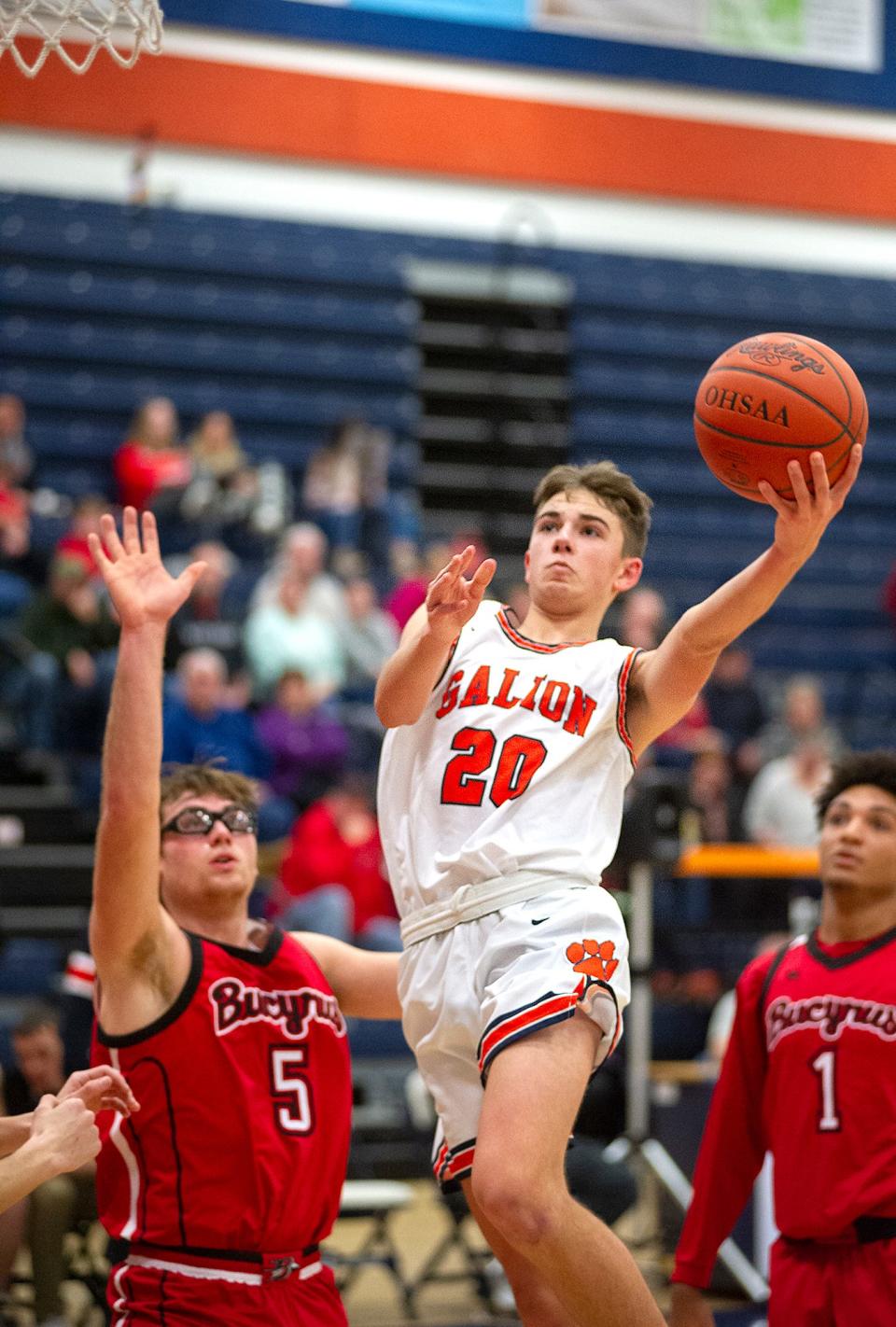 Galion's Cooper Kent lays in a shot.