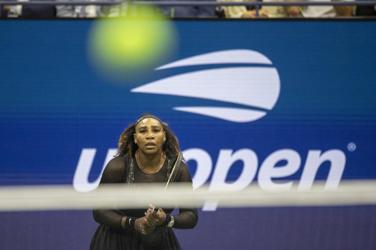 NEW YORK, USA, September 02:    Serena Williams of the United States in action against Ajla Tomljanovic of Australia on Arthur Ashe Stadium in the Women's Singles third round match during the US Open Tennis Championship 2022 at the USTA National Tennis Centre on September 2nd 2022 in Flushing, Queens, New York City.  (Photo by Tim Clayton/Corbis via Getty Images)