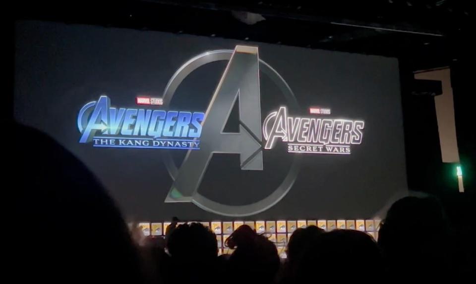 The logos for the next two "Avengers" movies were shown on screen at San Diego Comic-Con.