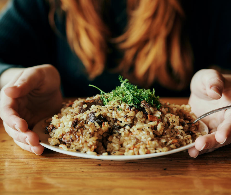 A pilaf made with farro or brown rice, along with vegetables, can boost the protein in your meatless meal.  (Getty Images)