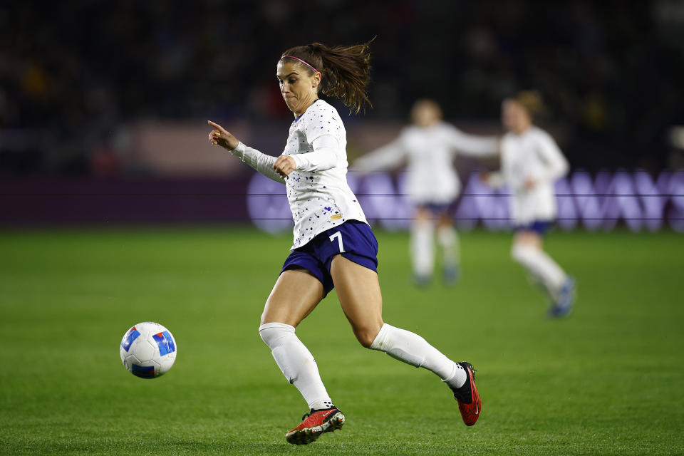 CARSON, CALIFORNIA - FEBRUARY 26:  Alex Morgan #7 of United States during Group A - 2024 Concacaf W Gold Cup match at Dignity Health Sports Park on February 26, 2024 in Carson, California. (Photo by Ronald Martinez/Getty Images)