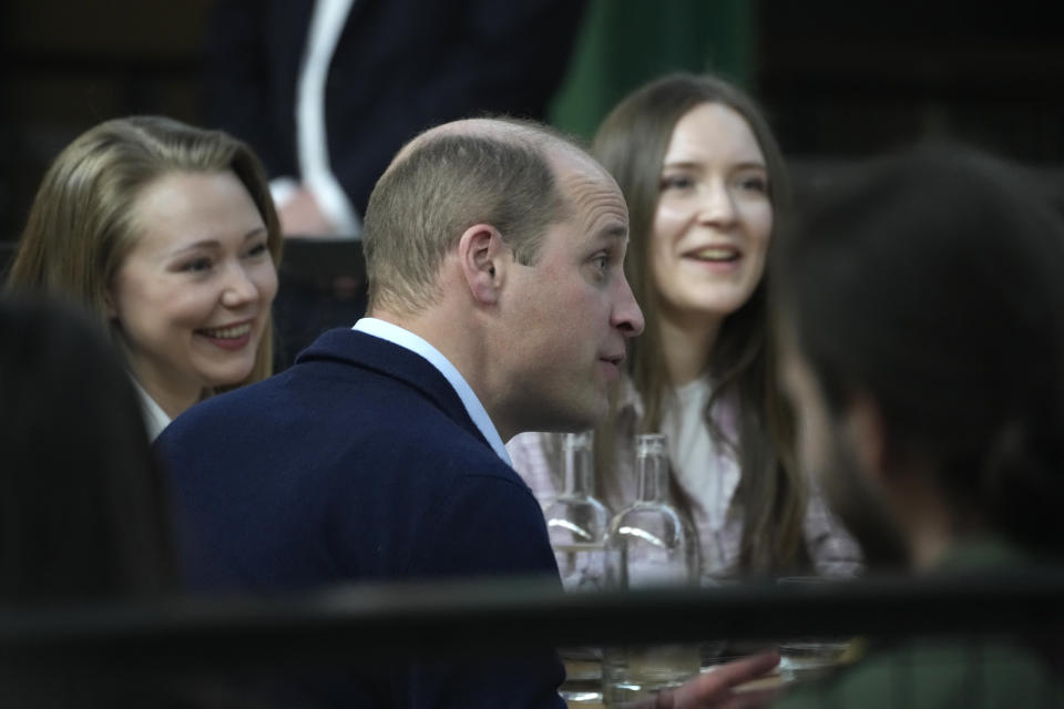 Britain's Prince William meets with groups of young Ukrainian refugees, who since fleeing the war have settled in Warsaw, Poland, Thursday, March 23, 2023. (AP Photo/Czarek Sokolowski)