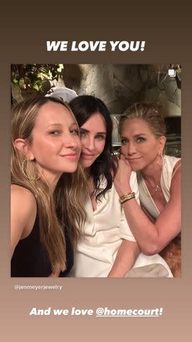 <p>Jennifer Aniston/Instagram</p> Jennifer Aniston reshared a photo with Cox from the event, writing, 'We love you!'