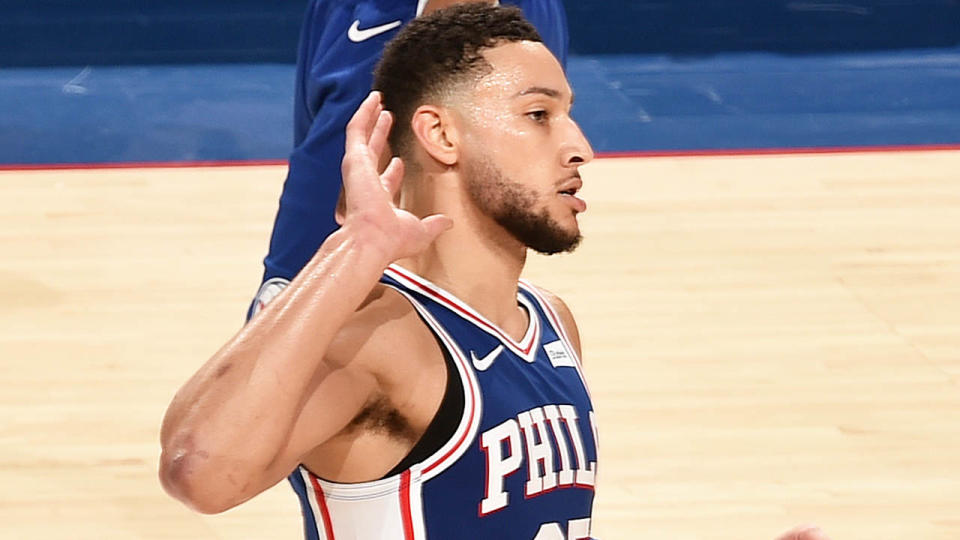 Ben Simmons’ response to the boos in Game 1. (Photo by David Dow/NBAE via Getty Images)