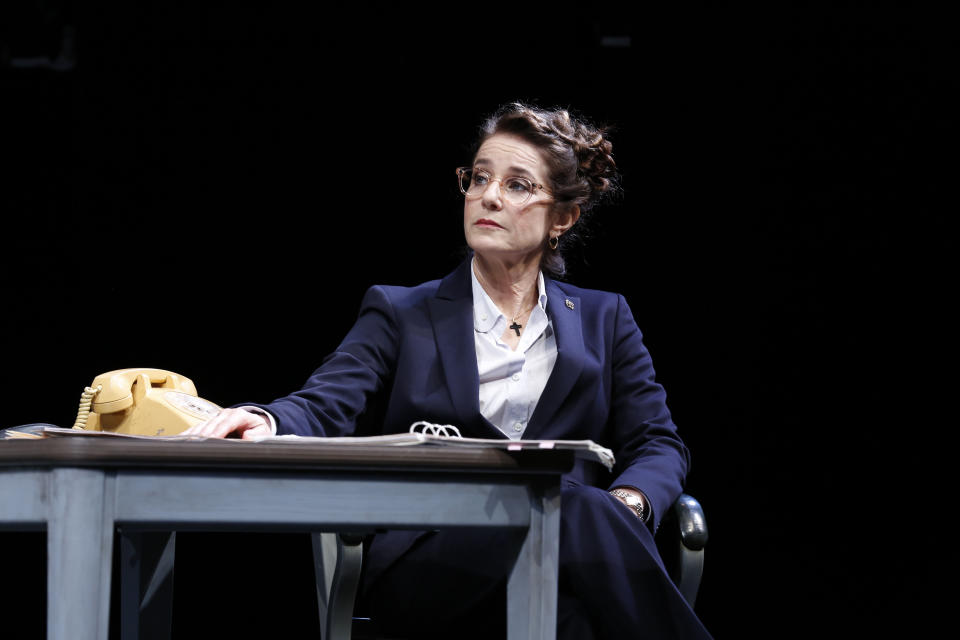 This undated publicity photo provided by Jeffrey Richards Associates shows Debra Winger during a performance of the David Mamet play "The Anarchist," at the John Golden Theatre in New York. (AP Photo/Jeffrey Richards Associates, Joan Marcus)