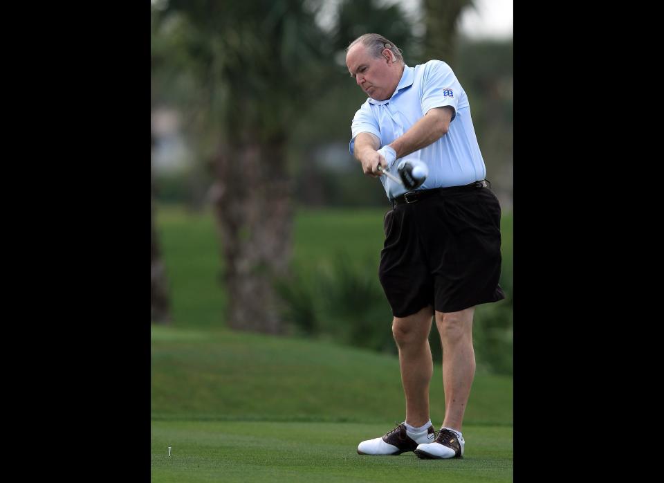 WEST PALM BEACH, FL - MARCH 12:  Rush Limbaugh of the USA the radio personality during the Els for Autism Pro-am at The PGA National Golf Club on March 12, 2012 in West Palm Beach, Florida.  (Photo by David Cannon/Getty Images) 