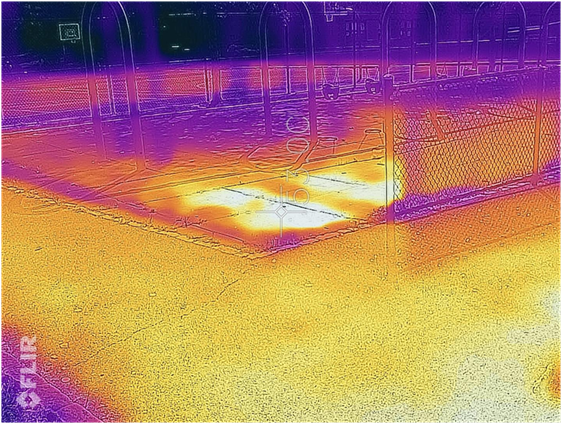 The thermal image Brianna Rodriguez, 18, took of her elementary school's playground swing set in the Nodine Hill neighborhood of Yonkers, New York. Rodriguez was capturing images in urban heat islands for her work with the environmental justice nonprofit Groundwork Hudson Valley. The brighter spots indicate greater heat intensity.