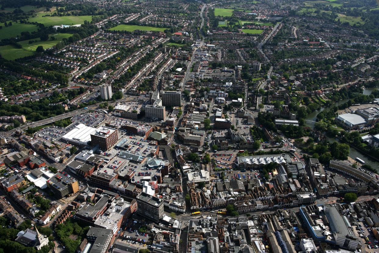 KENT, ENGLAND - SEPTEMBER 2008 : Located on the River Medway, three miles south of the Kent North Downs is town centre of Maidstone. on 1st September 2008.  (Photo by David Goddard/Getty Images)