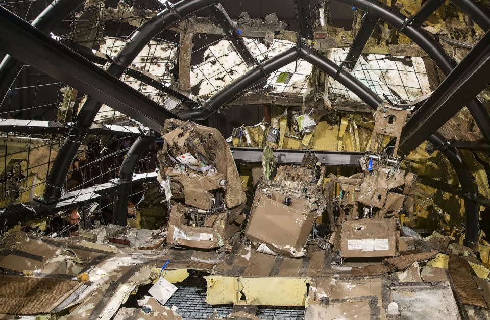 This is the reconstructed cockpit of the Malaysia Airlines Flight MH17. Photo: REUTERS/Michael Kooren