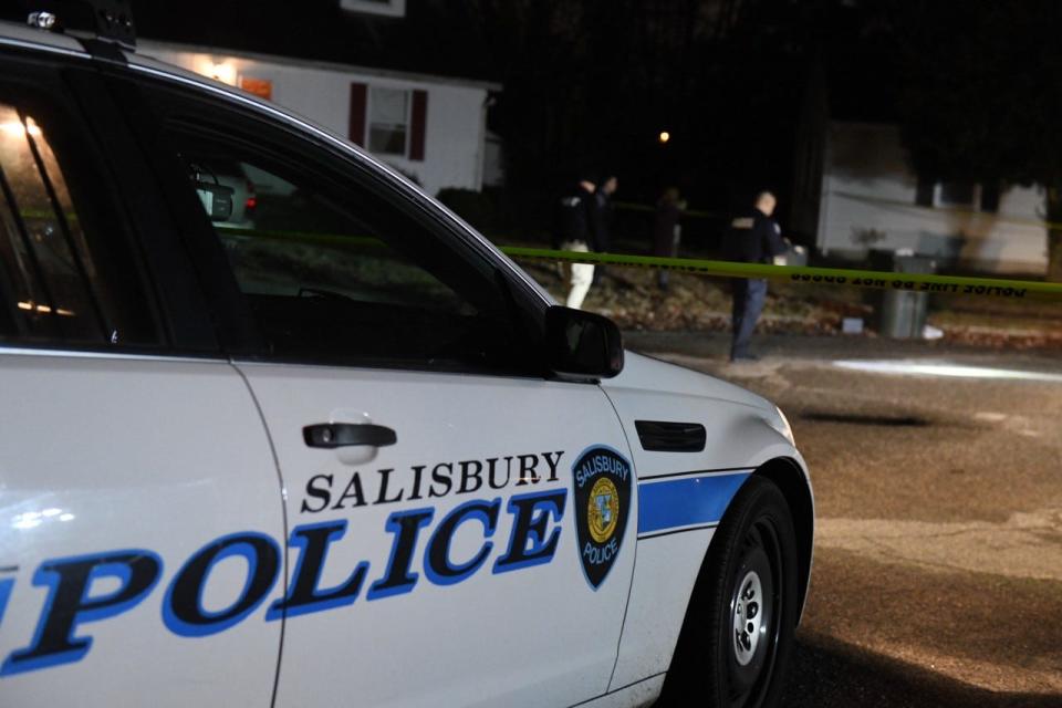 A Salisbury Police Department cruiser sits outside a crime scene in the area of Springfield Circle on Dec. 16, 2019 after a report of shots fired.