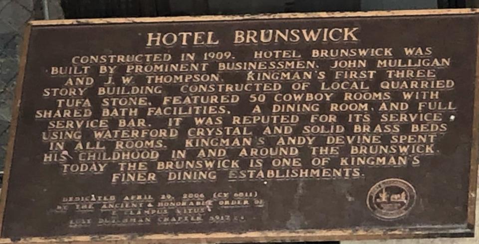 Historical plaque outside of Hotel Brunswick.