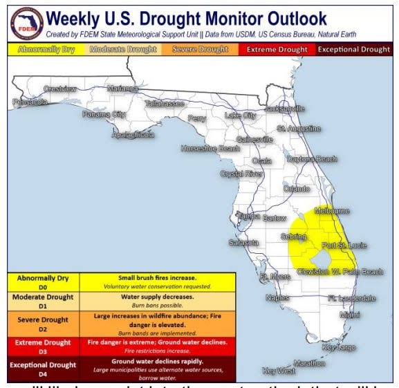 Drought monitor outlook across Florida as of April 24, 2024.