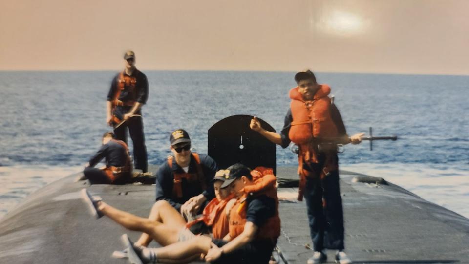 Sitting topside on the USS Nevada in 1987 during a Panama Canal transit. (Photo courtesy of Nathan Shimp)