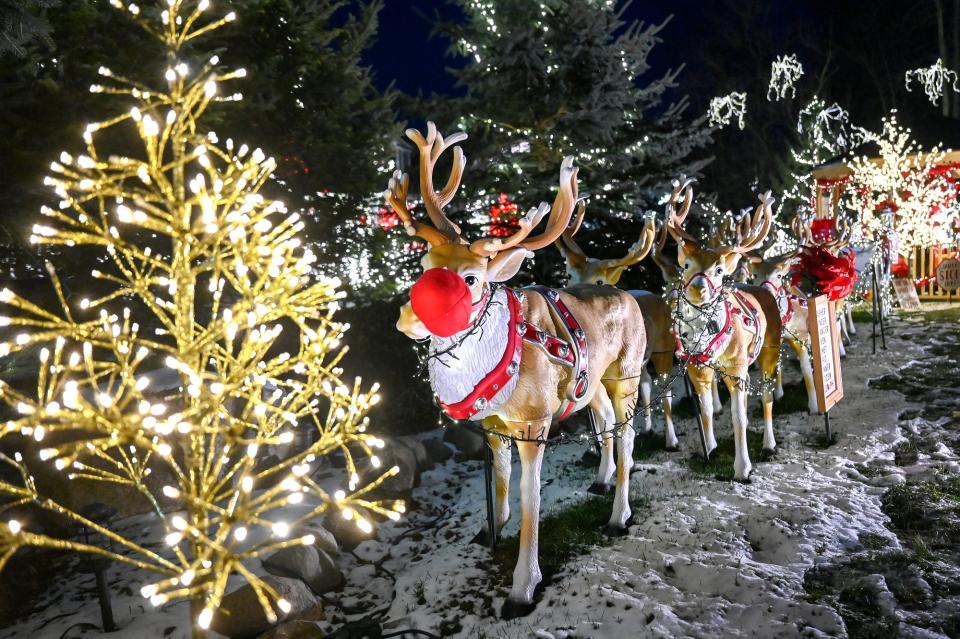 Santa's reindeer are among the attractions that make up Cheryl Underwood's holiday lights display at her home on Tuesday, Dec. 20, 2022, on Damon Road in Williamstown Township.