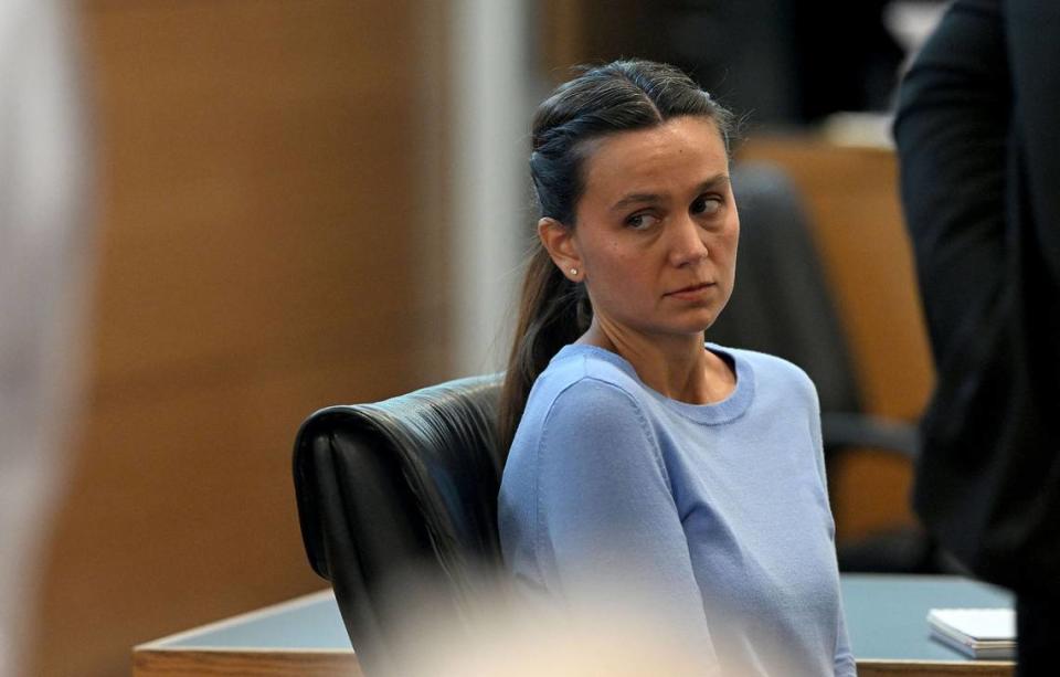 Ashley Benefield on the first day of her trial for the second-degree murder of her husband, Doug Benefield, in 2020 at the Manatee County Judicial Center, July 23, 2024.