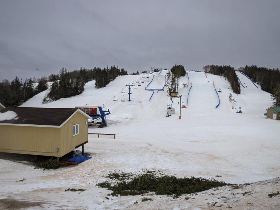 Warm weather and rain took meant some events at the alpine site in P.E.I. had to be rescheduled.  (Shane Hennessey/CBC - image credit)
