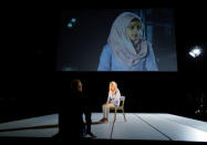 Hebatullah Alabdou attends a rehearsal for the Greek tragedy 'Iphigenia' with Syrian refugee women at Volksbuehne Theatre in Berlin, Germany January 12, 2018. Picture taken January 12, 2018. REUTERS/Hannibal Hanschke