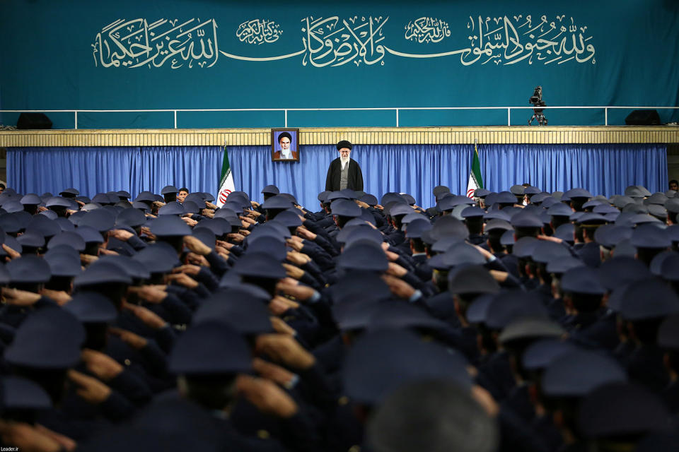 Iranian Supreme Leader Ayatollah Ali Khamenei arrives to deliver a speech