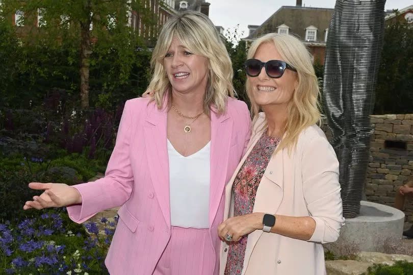 Zoe Ball (L) and Gaby Roslin attend press day at the RHS Chelsea Flower Show at The Royal Hospital Chelsea on May 23, 2022 in London, England. (Photo by David M. Benett/Dave Benett/Getty Images)