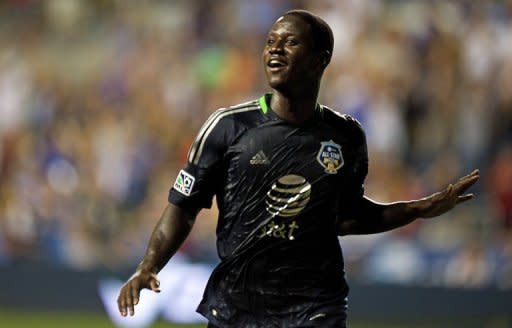 MLS All-Stars' Eddie Johnson celebrates after scoring a winning goal during their exhibition game against Chelsea in Pennsylvania on July 25. Chelsea suffered a shock 3-2 defeat to a Major League Soccer all-star team in an exhibition game, thanks to a late goal from Johnson