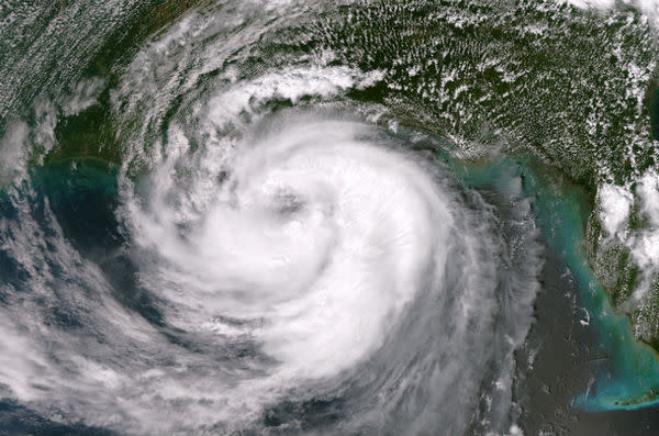 A satellite image of Isaac captured at 1:35 CT on Tuesday, Aug. 28.