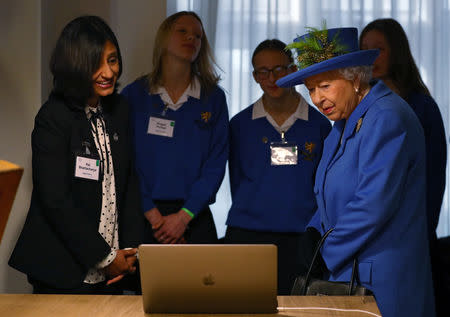 Britain's Queen Elizabeth visits Watergate House to mark the centenary of the GCHQ (Government Communications Head Quarters) in London, Britain, February 14, 2019. REUTERS/Hannah McKay/Pool