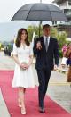 <p>Kate brought back the white <a href="http://bit.ly/1f1CsXE" rel="nofollow noopener" target="_blank" data-ylk="slk:Alexander McQueen;elm:context_link;itc:0;sec:content-canvas" class="link ">Alexander McQueen</a> separates while leaving Bhutan. She first wore them in Singapore back in 2012.</p>