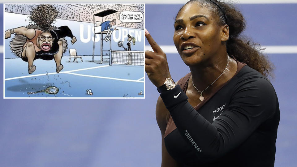 Serena Williams argues with umpire Carlos Ramos during her Women’s Singles finals match against Naomi Osaka. (Photo by Michael Owens/Getty Images)