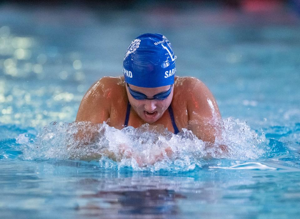 Sara Lupko, of Washington High School, competes in the Girls 200 Yard IM during the County Championships Swim Meet at Booker T. Washington High School in Pensacola on Thursday, Oct. 13, 2022.