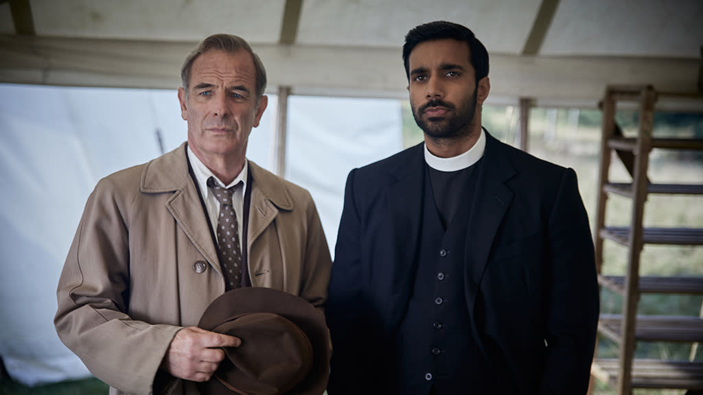  Robson Green and Rishi Nair in ‘Grantchester’ on PBS. 