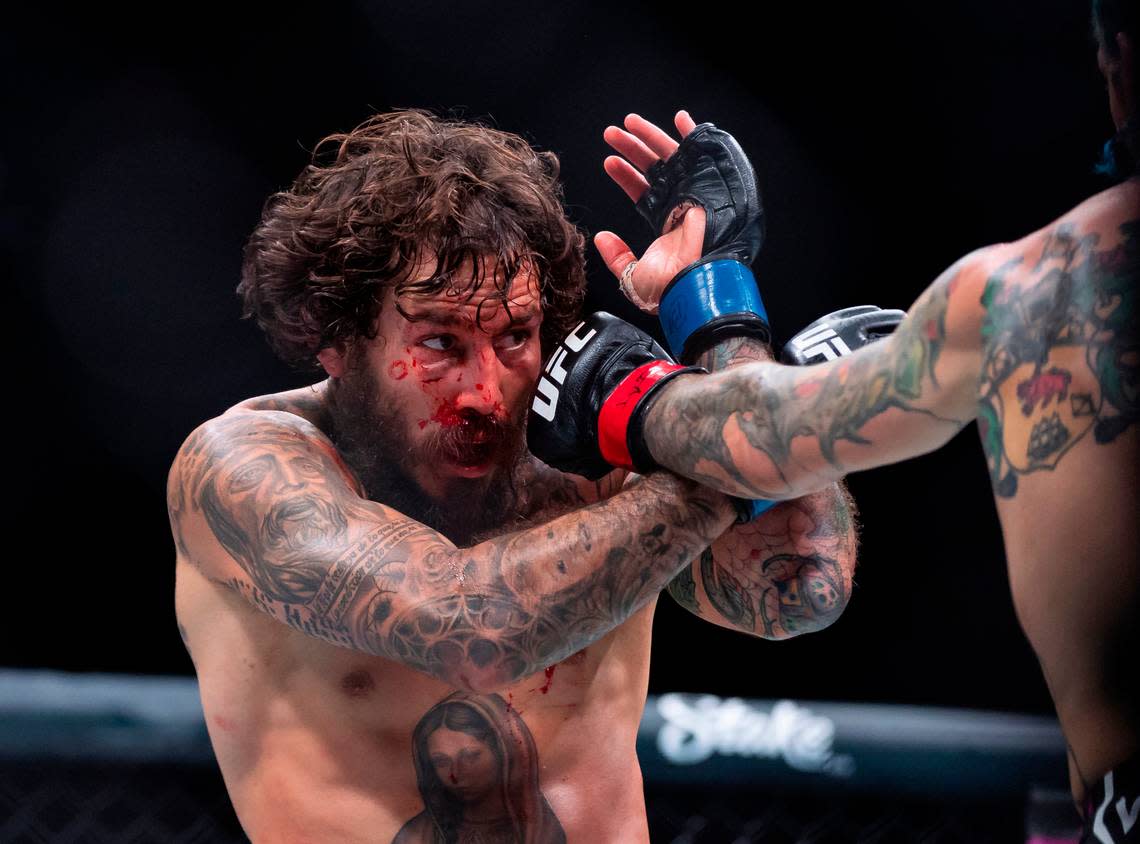 Sean O’Malley of the United States fights against Marlon Vera of Ecuador during their bantamweight title match during the UFC 299 event at the Kaseya Center on Saturday, March 9, 2024, in downtown Miami, Fla.