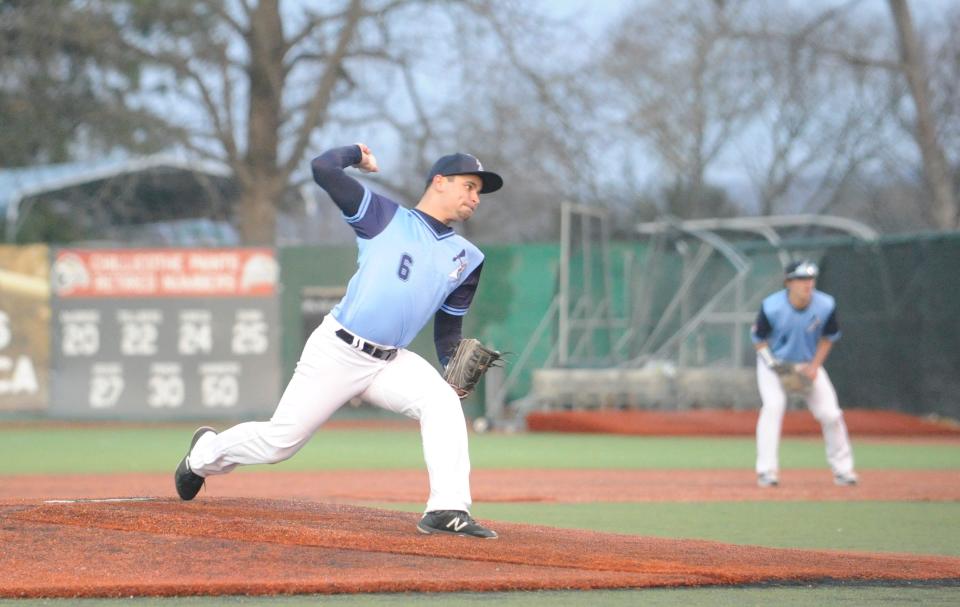 Adena pitcher David Magill (#6) during the Warriors 6-5 loss to Chillicothe at VA Memorial Stadium on March 29, 2023.