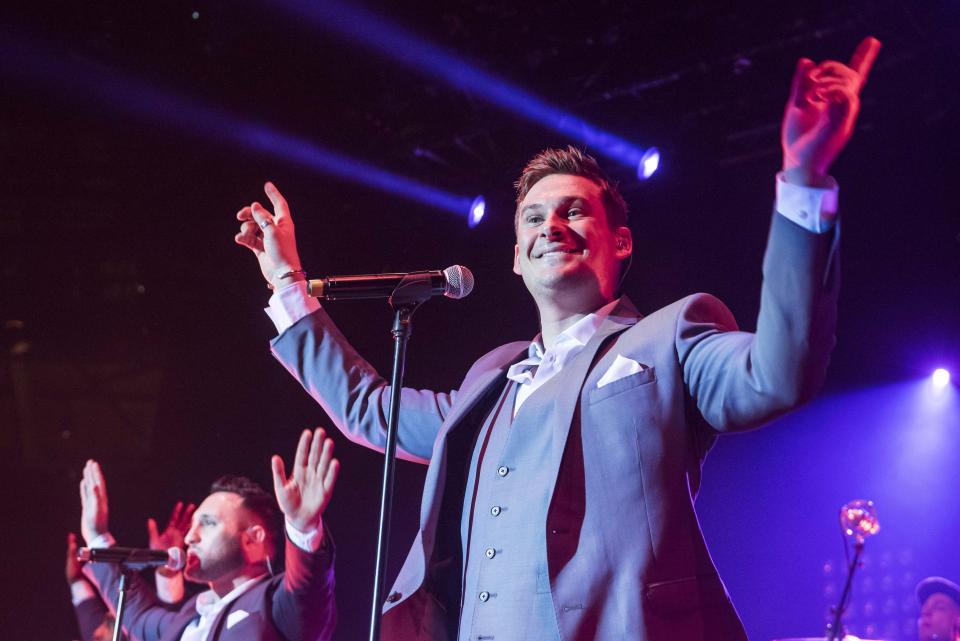 Lee Ryan of Blue performs live at the Roundhouse, in Camden, London.