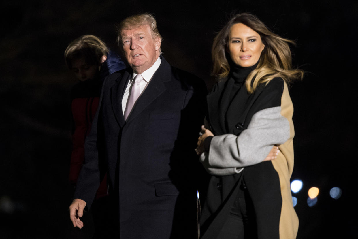 After a weekend trip to Mar-a-Lago, President Trump and Melania return to the White House, Jan. 15, 2018. (Photo: Kevin Dietsch-Pool/Getty Images)