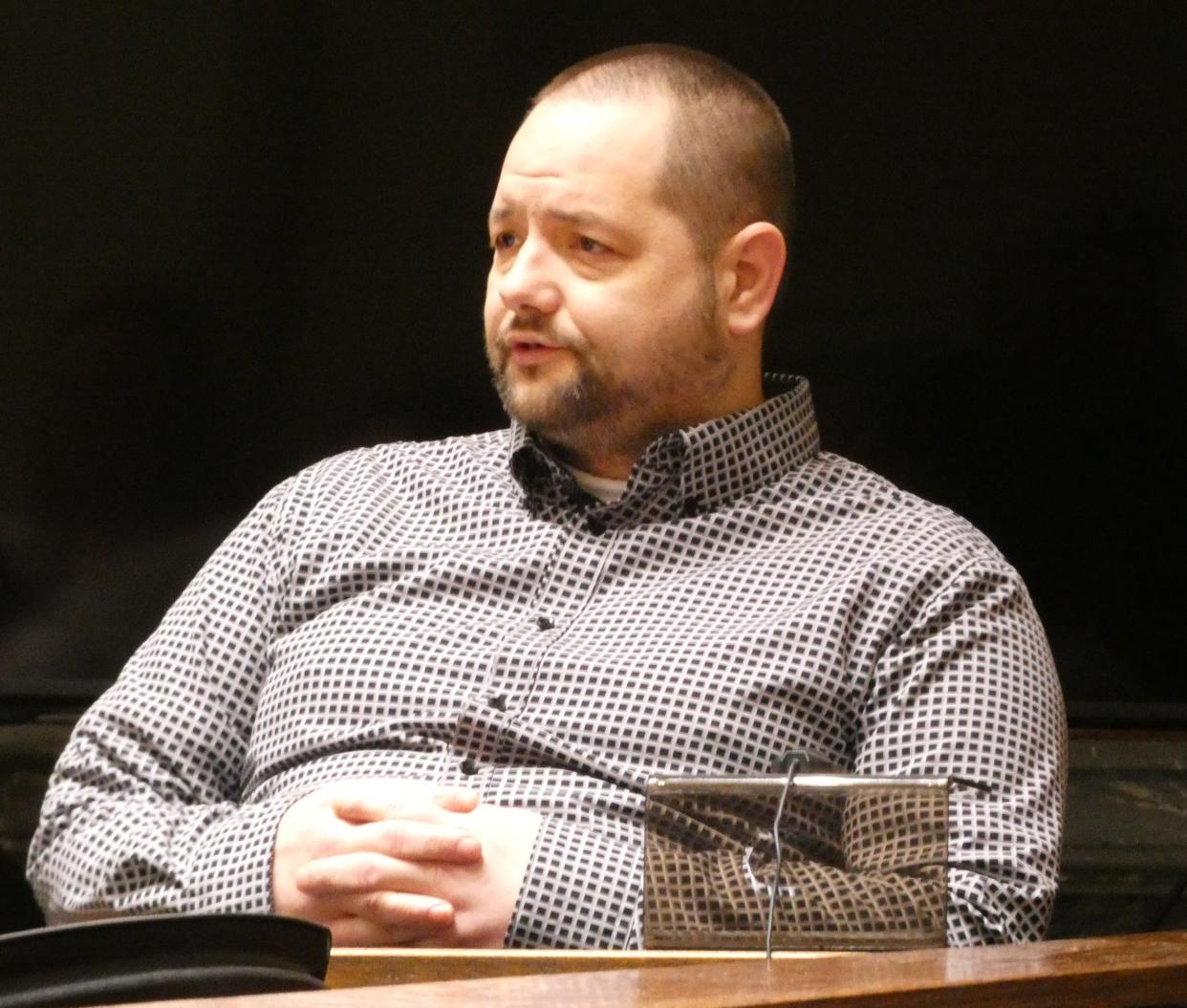 Robert Pinyerd testifies in his own defense Friday during his murder trial in Crawford County Common Pleas Court.