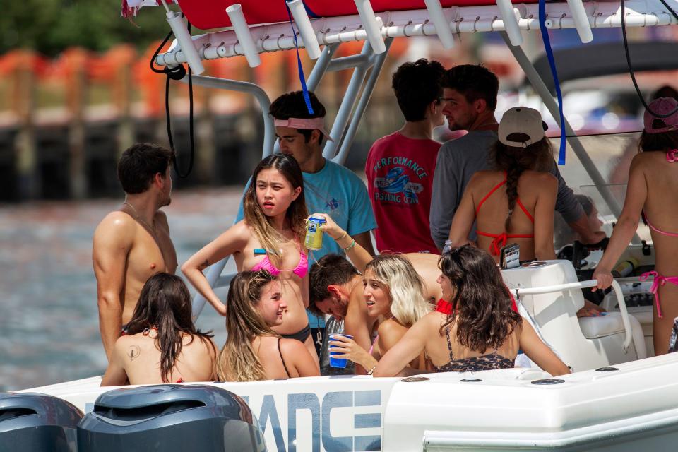 Boaters gather in Lake Boca Raton for the Boca Bash Sunday, April 25, 2021.