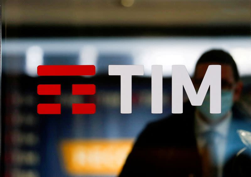 FILE PHOTO: The TIM logo is seen at its headquarters