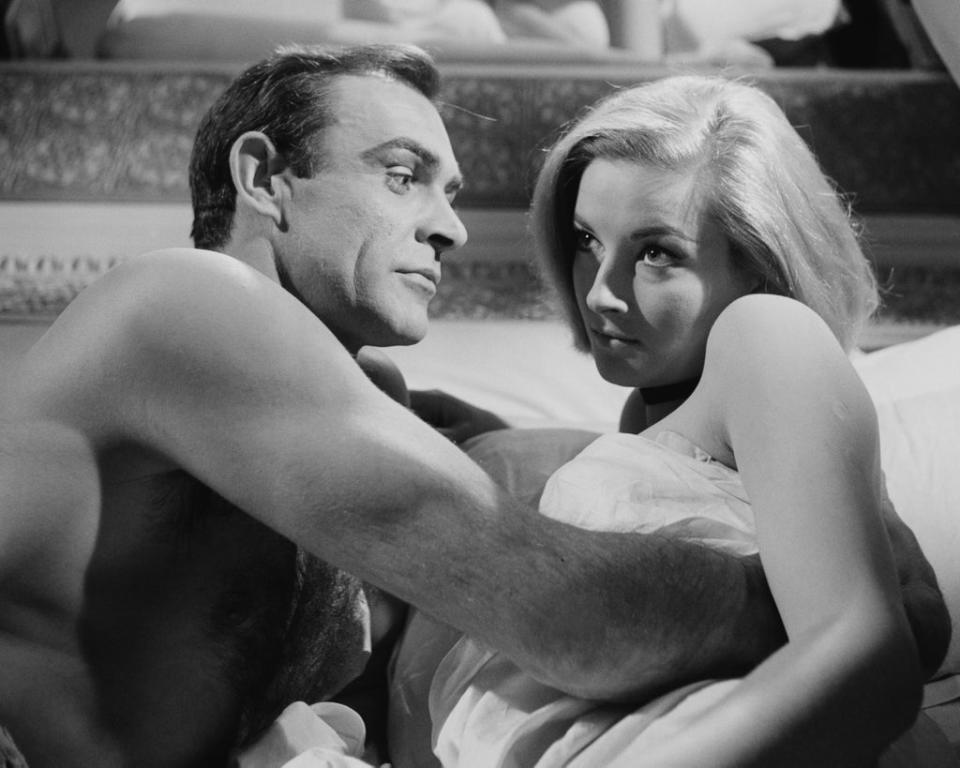 Sean Connery and actress Daniela Bianchi film a bedroom scene for the James Bond film 'From Russia With Love' (Getty Images)