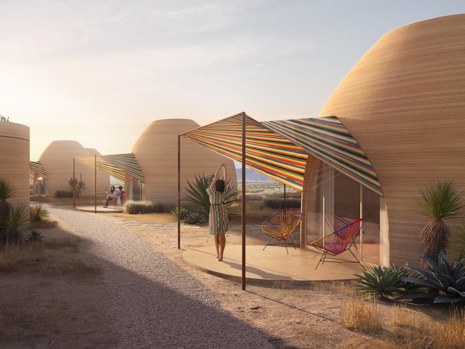 Renderings of the El Cosmico property show printed domes.