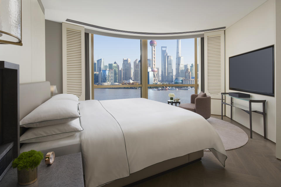 A room with a view of the Shanghai Pudong skyline at Regent Shanghai on the Bund