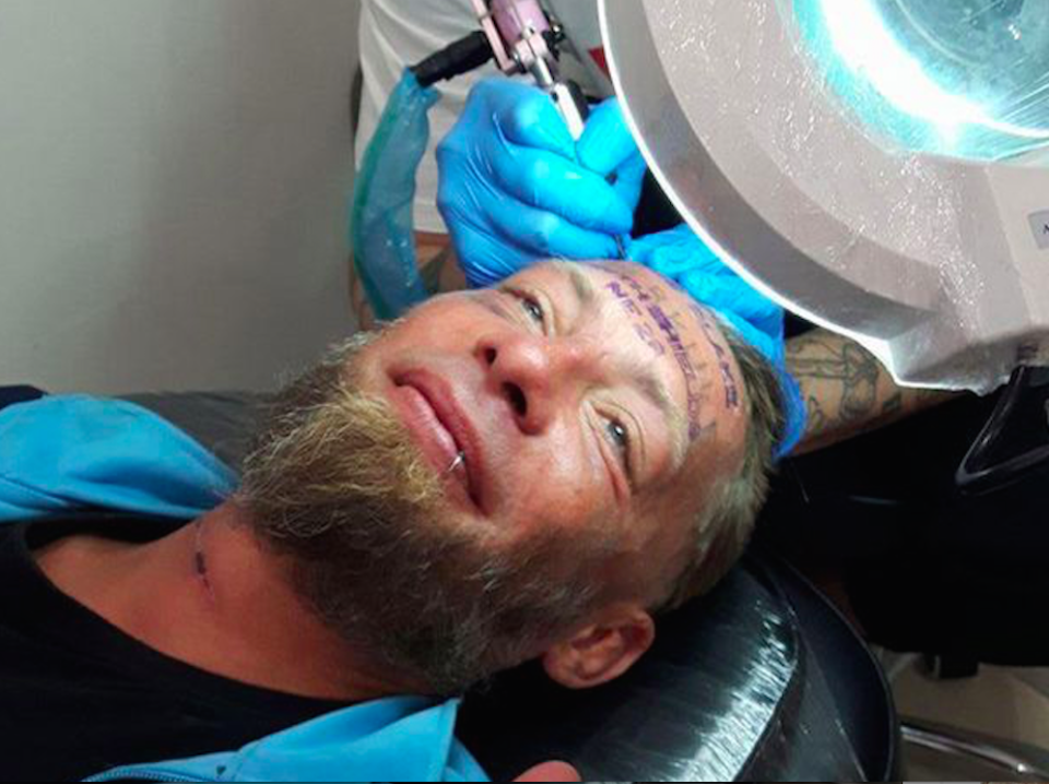 A man was pictured getting the stag’s name tattooed on his head (Picture: Facebook)