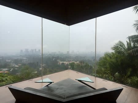 A foggy view of Downtown Los Angeles is seen from the James Goldstein residence, which was designed by modernist architect John Lautner, during a media event in Los Angeles, California February 17, 2016. REUTERS/Piya Sinha-Roy