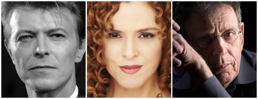 From left: David Bowie, Bernadette Peters, Philip Glass