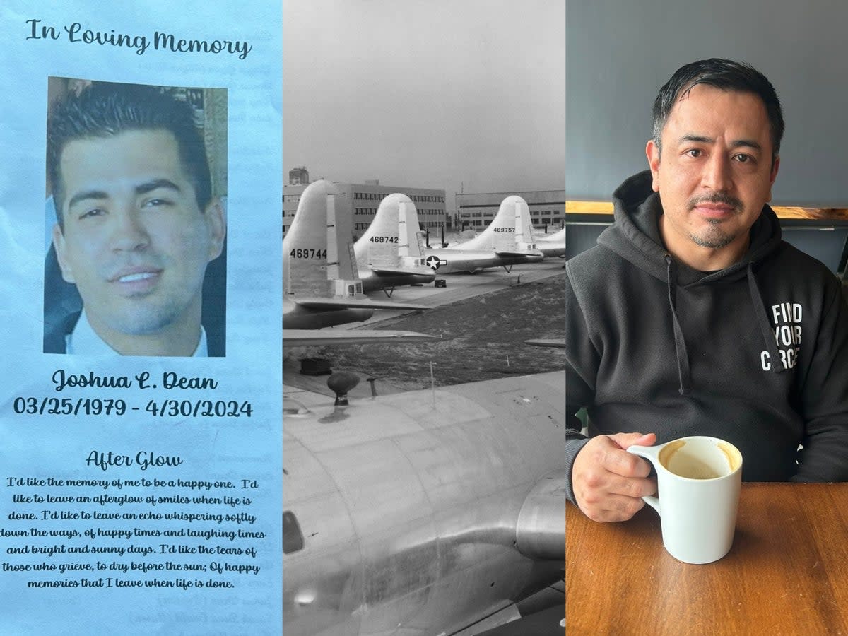 Joshua Dean memorial service on the left, Santiago Paredes on the right (Sheila Flynn for The Independent / Shutterstock)