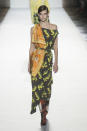 <p><i>Orange and green print dress from the SS18 Dries Van Noten collection. (Photo: ImaxTree) </i></p>