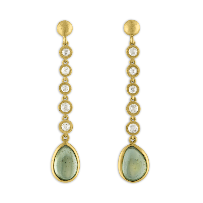 28) Five Diamond and Green Sapphire Chime Earrings