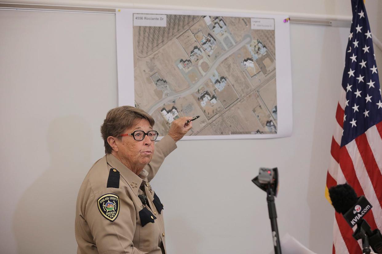 Sheriff Kim Stewart describes the operation that ended with Carlos Gamboa's death during a news conference on May 23, 2022. Gamboa voiced suicidal ideations before firing a shotgun at a deputy on May 21, 2022. The deputy returned fire, killing Gamboa.