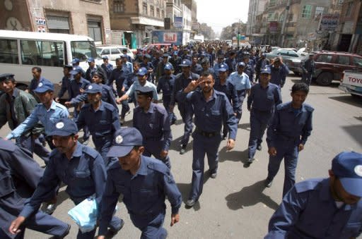 Members of Yemen's air force march in Sanaa today to seek the resignation of military chiefs over alleged corruption. Meanwhile, an army source accuses some army leaders who had served under former president Ali Abdullah Saleh of "collaborating" with Al-Qaeda