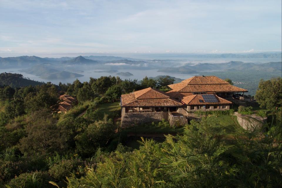 Virunga Lodge sits atop a hill with extraordinary views of the volcanoes and twin lakes (Black Bean Productions)